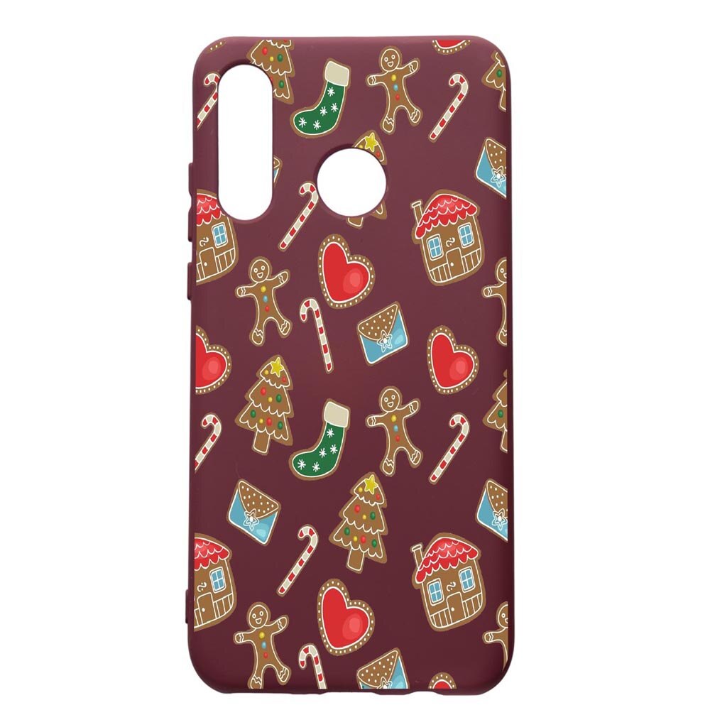 Husa Premium TPU compatibila cu Huawei P30 Lite, Sweets, cu interiorul din material textil, protectie camera, Burgundy, PBR353