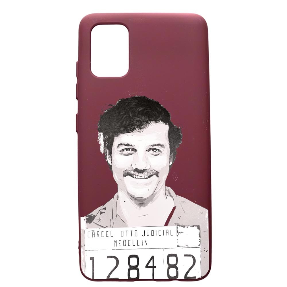 Husa Premium TPU compatibila cu Samsung Galaxy S20 Plus, Narcos Pablo Escobar, cu interiorul din material textil, protectie camera, Burgundy, PBR443