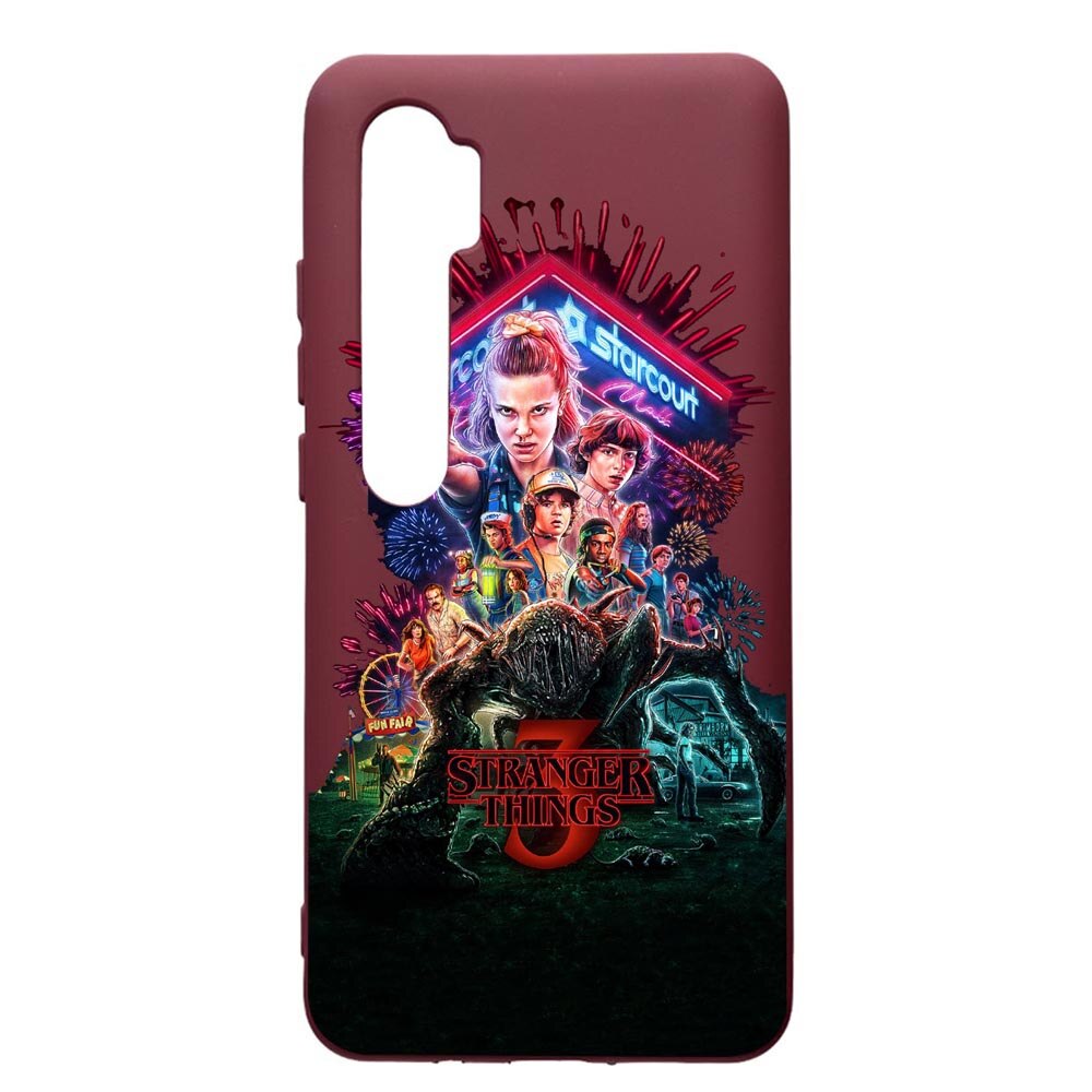 Husa Premium TPU compatibila cu Xioami Mi Note 10, Stranger Things, cu interiorul din material textil, protectie camera, Burgundy, PBR372