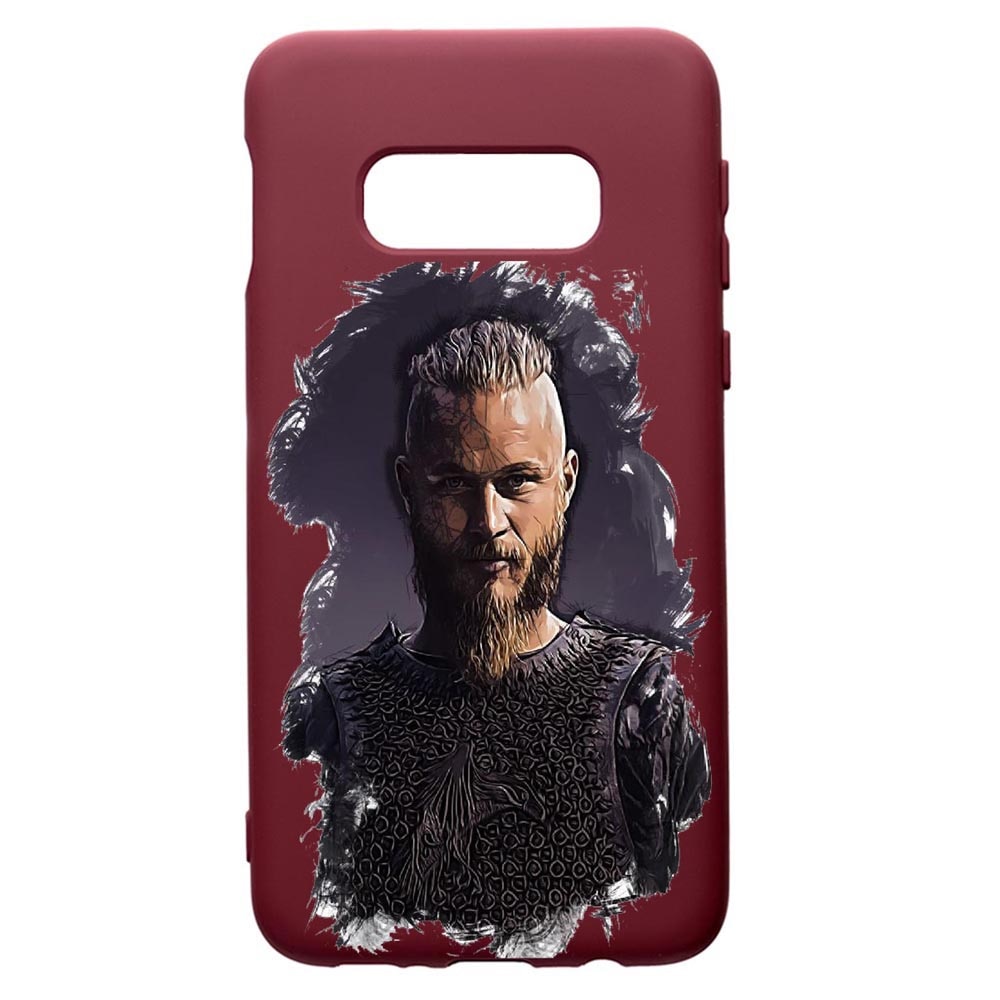 Husa Premium TPU compatibila cu Samsung Galaxy S8, Vkings Ragnar Lothbrok, cu interiorul din material textil, protectie camera, Burgundy, PBR452