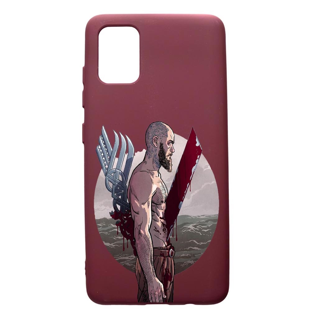 Husa Premium TPU compatibila cu Samsung Galaxy A51, Vikings Ragnar Lothbrok, cu interiorul din material textil, protectie camera, Burgundy, PBR455