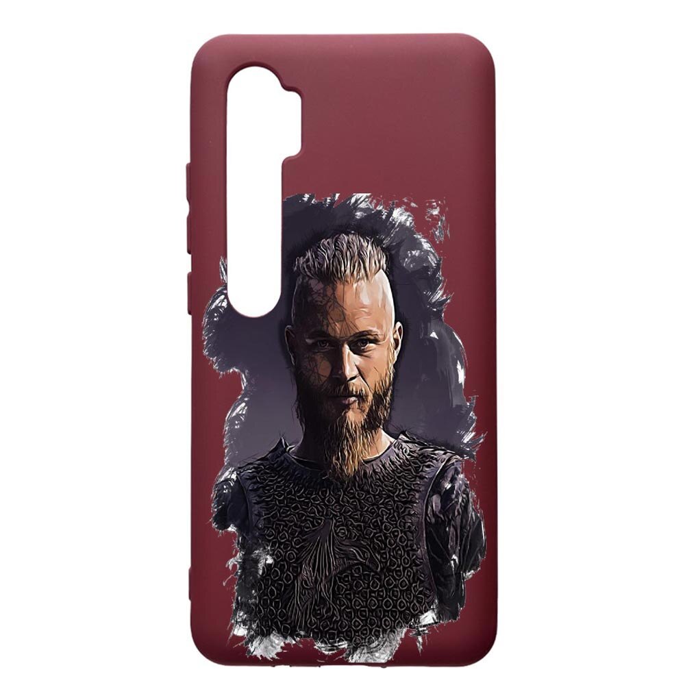Husa Premium TPU compatibila cu Xioami Mi Note 10, Vkings Ragnar Lothbrok, cu interiorul din material textil, protectie camera, Burgundy, PBR452