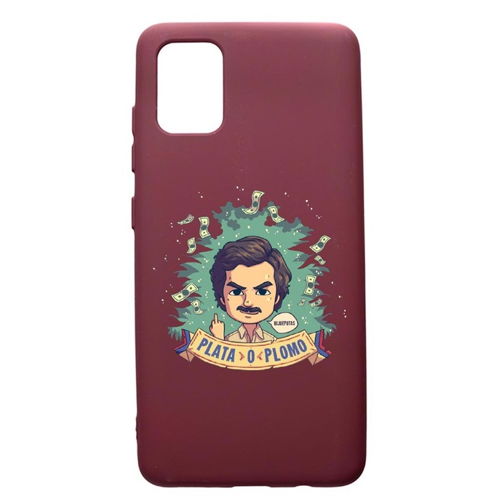 Husa Premium TPU compatibila cu Apple iPhone 12 Pro Max, Narcos Pablo Escobar, cu interiorul din material textil, protectie camera, Burgundy, PBR447