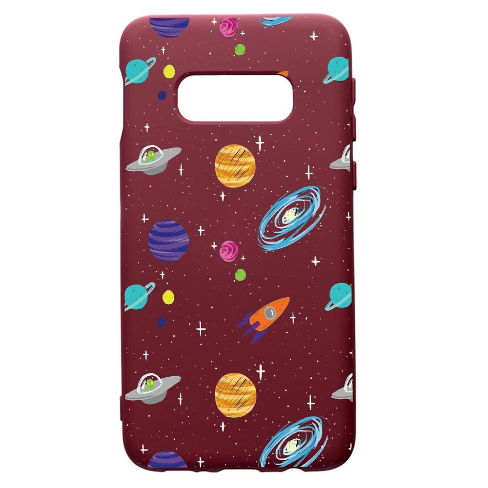 Husa Premium TPU compatibila cu Samsung Galaxy S8, Universe, Planets, cu interiorul din material textil, protectie camera, Burgundy, PBR466