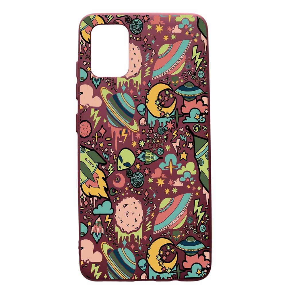 Husa Premium TPU compatibila cu Samsung Galaxy A51, Universe, UFO, cu interiorul din material textil, protectie camera, Burgundy, PBR472