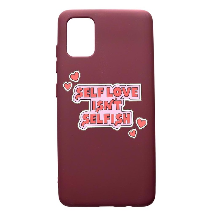 Husa Premium TPU compatibila cu Apple iPhone 12 Pro Max, Self love, cu interiorul din material textil, protectie camera, Burgundy, PBR493