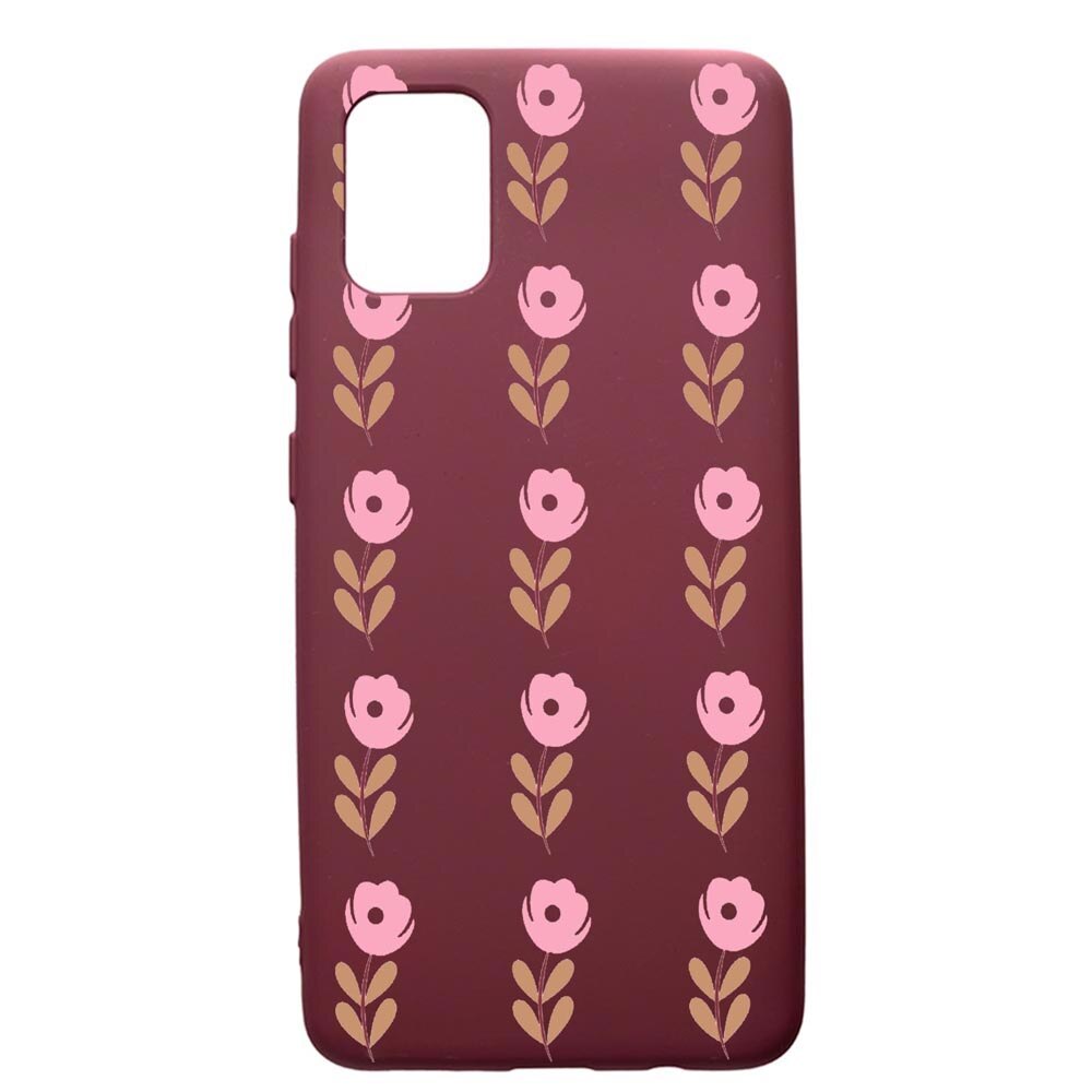 Husa Premium Silicon compatibila cu Samsung Galaxy A51, Flowers, cu interiorul din material textil, protectie camera, Burgundy, PBR505