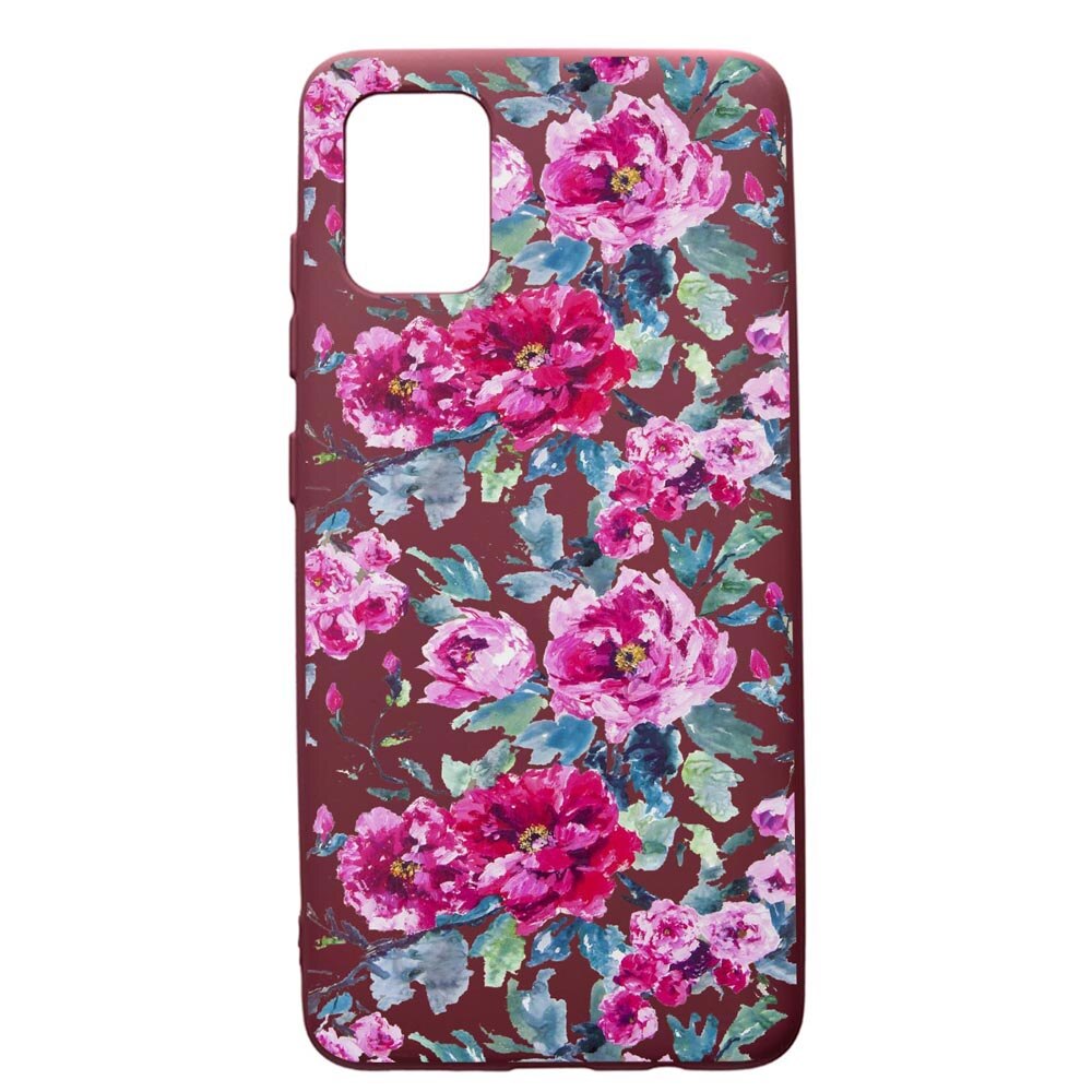 Husa Premium Silicon compatibila cu Apple iPhone 12 Pro Max, Flowers Pastel Colors, cu interiorul din material textil, protectie camera, Burgundy, PBR507