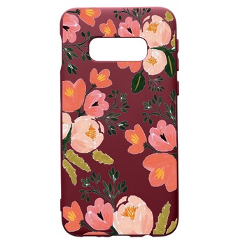 Husa Premium Silicon compatibila cu Samsung Galaxy S10E, Flowers - Pastel Colors, cu interiorul din material textil, protectie camera, Burgundy, PBR504 Husa Premium Silicon compatibila cu Samsung Galaxy S10E, Flowers - Pastel Colors, cu interiorul din material textil, protectie camera, Burgundy, PBR504
