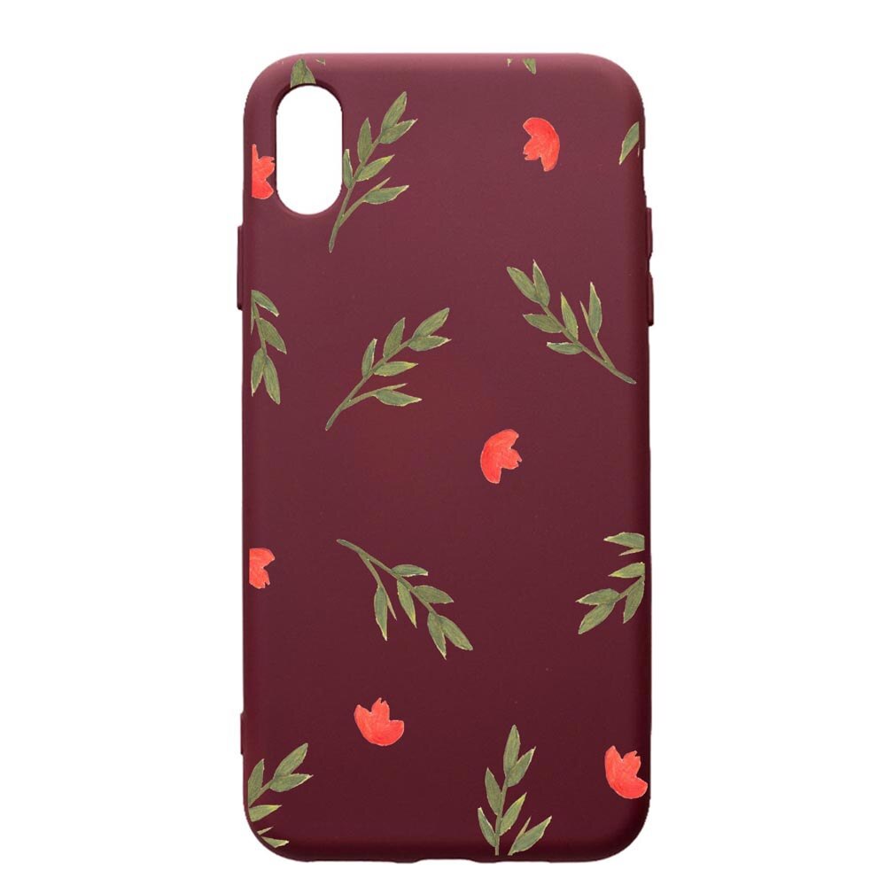 Husa Premium Silicon compatibila cu Apple iPhone XS Max, Flowers, cu interiorul din material textil, protectie camera, Burgundy, PBR516