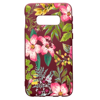 Husa Premium Silicon compatibila cu Samsung Galaxy S10E, Flowers - Pastel colors, cu interiorul din material textil, protectie camera, Burgundy, PBR510 Husa Premium Silicon compatibila cu Samsung Galaxy S10E, Flowers - Pastel colors, cu interiorul din material textil, protectie camera, Burgundy, PBR510