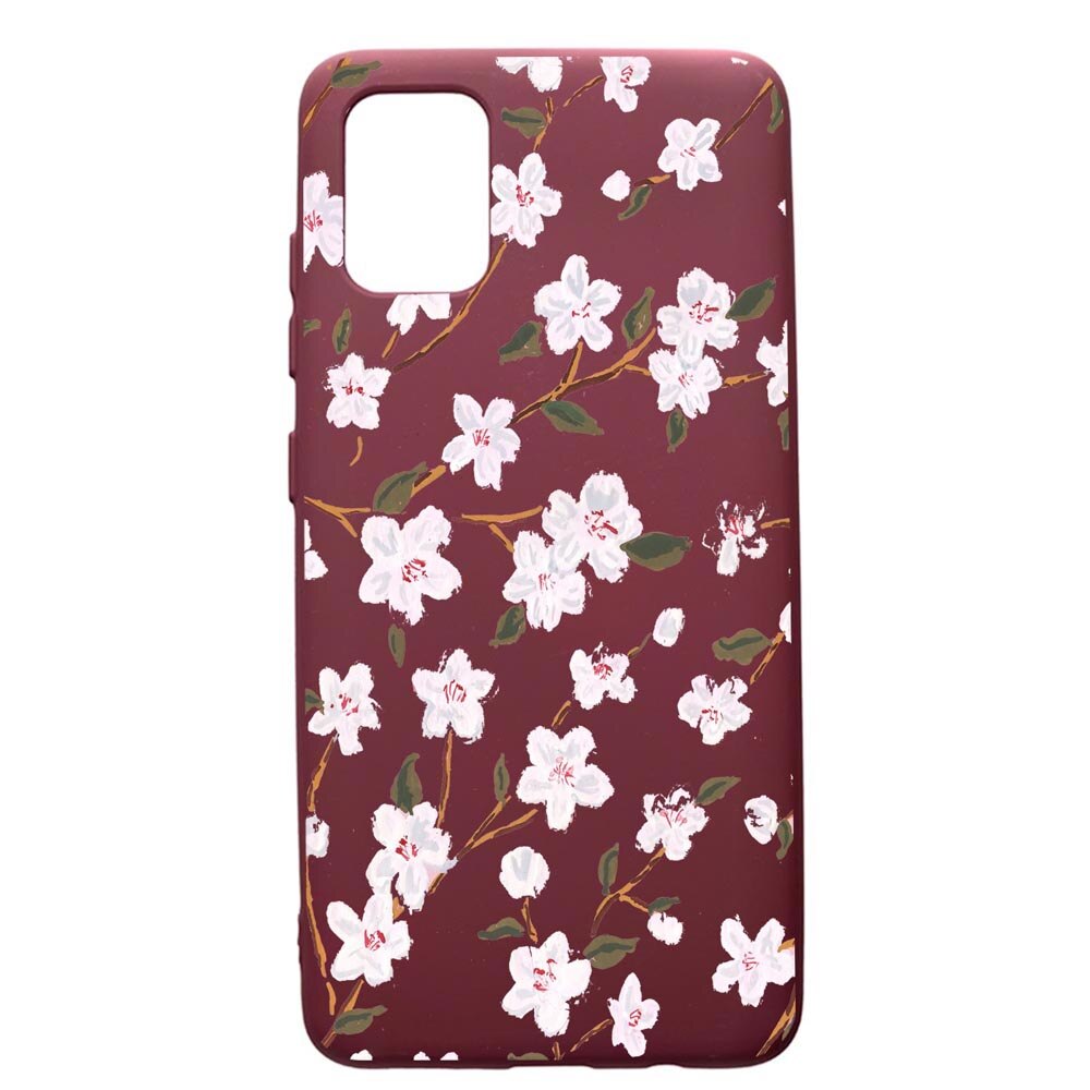 Husa Premium Silicon compatibila cu Samsung Galaxy S20 Plus, Spring Flowers, cu interiorul din material textil, protectie camera, Burgundy, PBR512