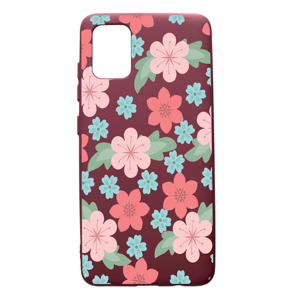 Husa Premium Silicon compatibila cu Apple iPhone 12 Pro Max, Flowers - Pastel colors, cu interiorul din material textil, protectie camera, Burgundy, PBR515