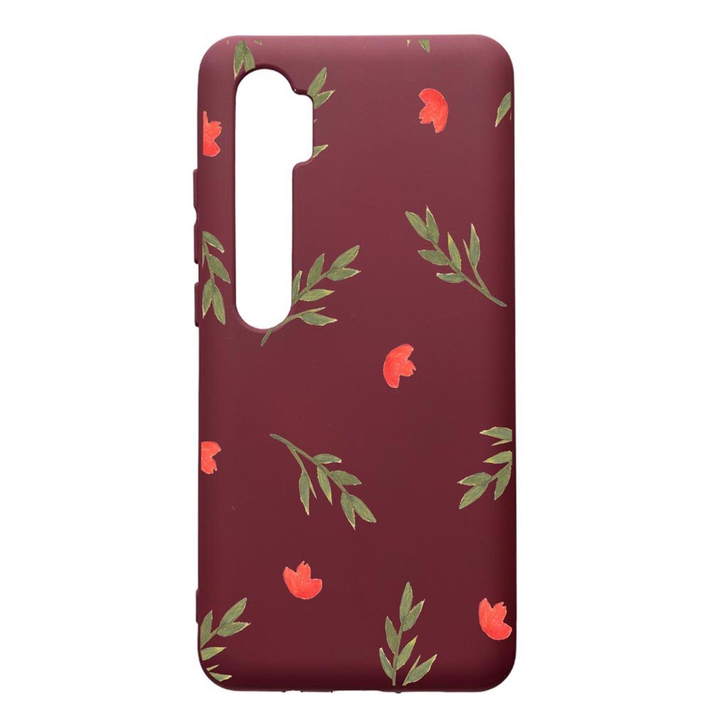 Husa Premium Silicon compatibila cu Xioami Mi Note 10, Flowers, cu interiorul din material textil, protectie camera, Burgundy, PBR516