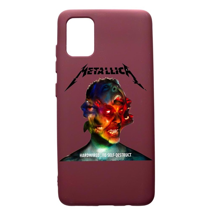 Премиум силиконов калъф, съвместим с Apple iPhone 11 Pro Max, Metallica, с текстилен интериор, защита на камерата, бордо, PBR545