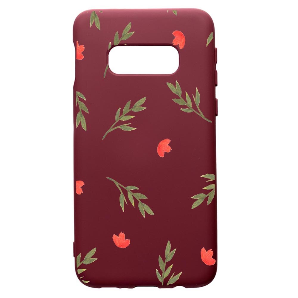 Husa Premium Silicon compatibila cu Samsung Galaxy S8, Flowers, cu interiorul din material textil, protectie camera, Burgundy, PBR516