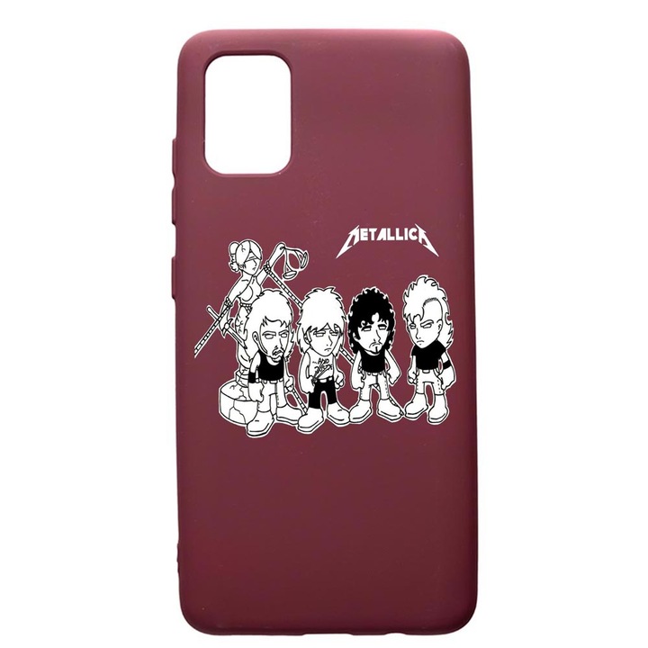 Премиум силиконов калъф, съвместим с Apple iPhone 11 Pro Max, Metallica, с текстилен интериор, защита на камерата, бордо, PBR544