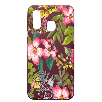 Husa Premium Silicon compatibila cu Samsung Galaxy A20E, Flowers - Pastel colors, cu interiorul din material textil, protectie camera, Burgundy, PBR510 Husa Premium Silicon compatibila cu Samsung Galaxy A20E, Flowers - Pastel colors, cu interiorul din material textil, protectie camera, Burgundy, PBR510