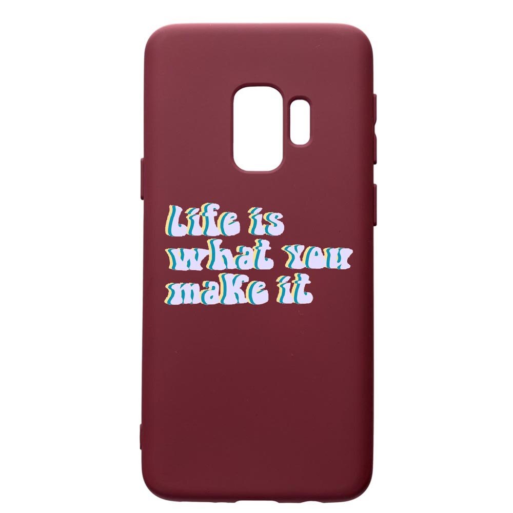 Husa Premium TPU compatibila cu Samsung Galaxy S9, Life is..., cu interiorul din material textil, protectie camera, Burgundy, PBR491