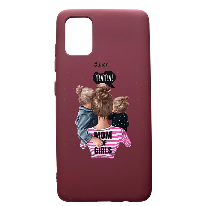 Husa Premium Silicon compatibila cu Apple iPhone 11 Pro Max, Super Mama, cu interiorul din material textil, protectie camera, Burgundy, PBR556