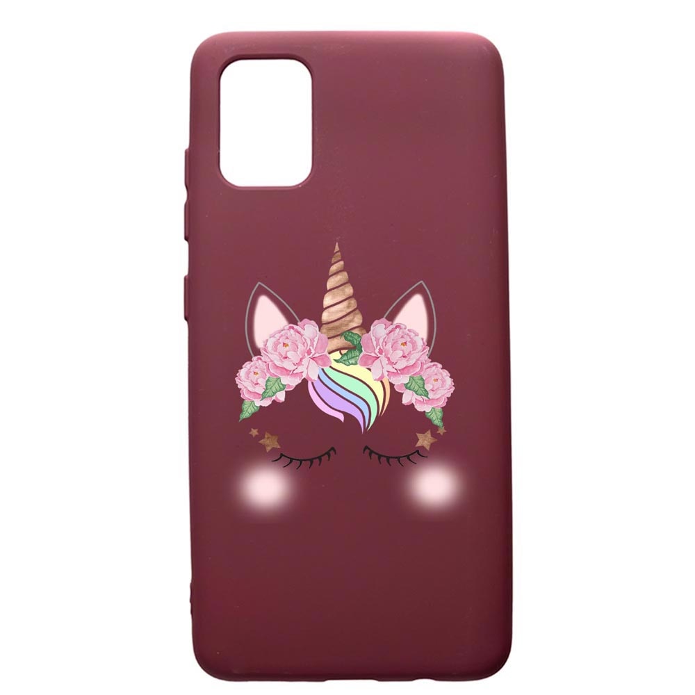 Husa Premium Silicon compatibila cu Samsung Galaxy S20 Plus, Unicorn, cu interiorul din material textil, protectie camera, Burgundy, PBR525
