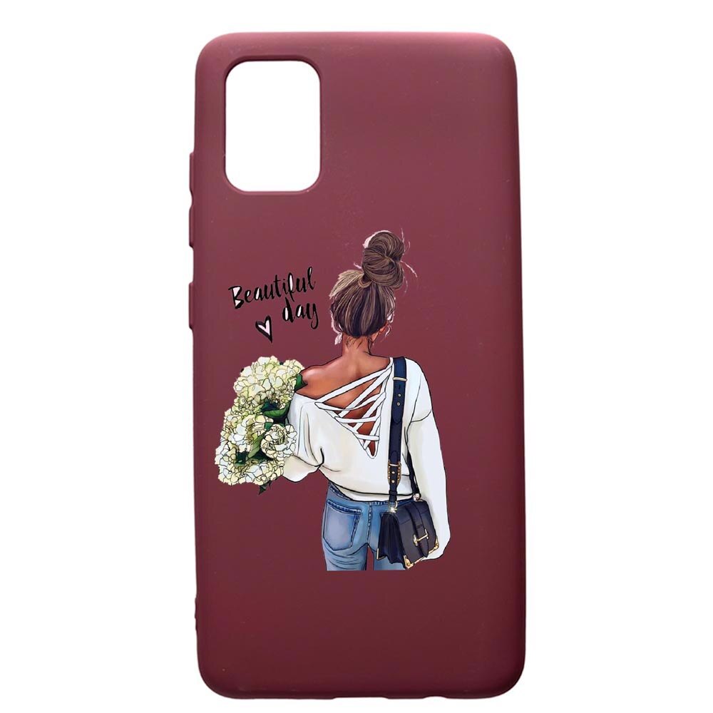 Husa Premium Silicon compatibila cu Samsung Galaxy S20 Plus, Beautiful Day, cu interiorul din material textil, protectie camera, Burgundy, PBR561