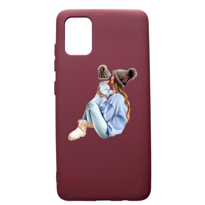 Husa Premium Silicon compatibila cu Apple iPhone 12 Pro Max, Girl Mom, cu interiorul din material textil, protectie camera, Burgundy, PBR562