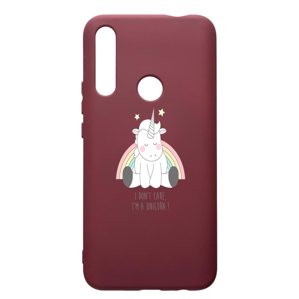 Husa Premium Silicon compatibila cu Huawei P Smart Z, Unicorn - I Dont Care, cu interiorul din material textil, protectie camera, Burgundy, PBR524
