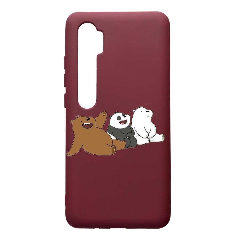 Husa Premium Silicon compatibila cu Xioami Mi Note 10, Keep Calm - Bears, cu interiorul din material textil, protectie camera, Burgundy, PBR587