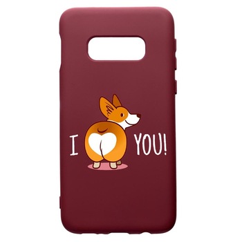 Husa Premium Silicon compatibila cu Samsung Galaxy S10E, Sweet Doggy Emoji, cu interiorul din material textil, protectie camera, Burgundy, PBR593 Husa Premium Silicon compatibila cu Samsung Galaxy S10E, Sweet Doggy Emoji, cu interiorul din material textil, protectie camera, Burgundy, PBR593