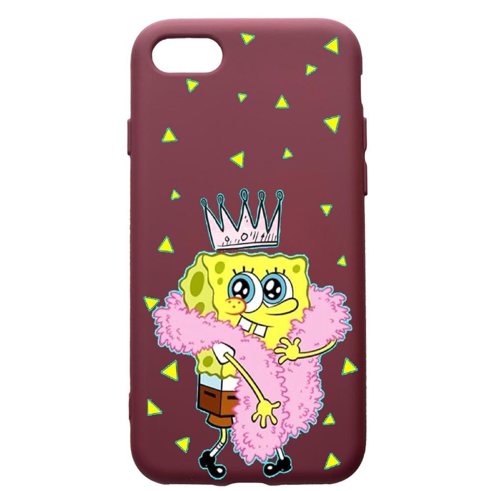 Husa Premium Silicon compatibila cu Apple iPhone SE 2 / iPhone 8 / iPhone 7, Spongebob, cu interiorul din material textil, protectie camera, Burgundy, PBR597