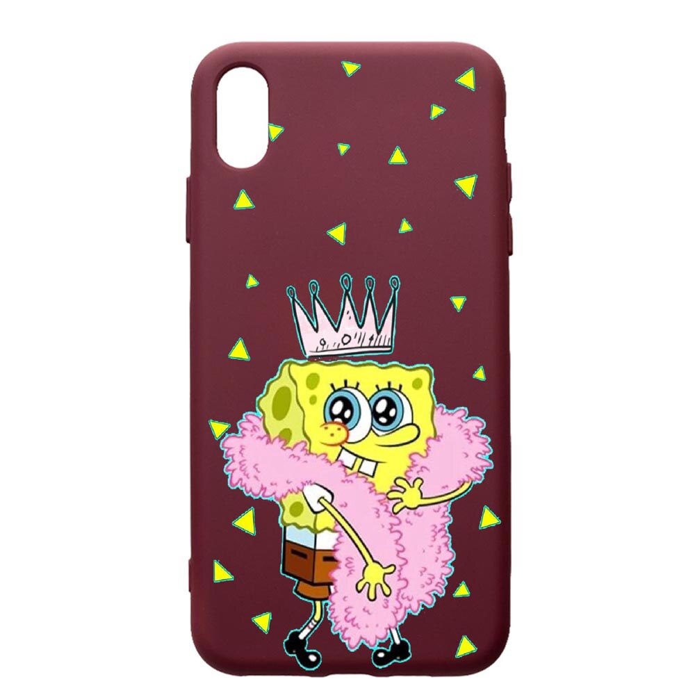 Husa Premium Silicon compatibila cu Apple iPhone XS Max, Spongebob, cu interiorul din material textil, protectie camera, Burgundy, PBR597
