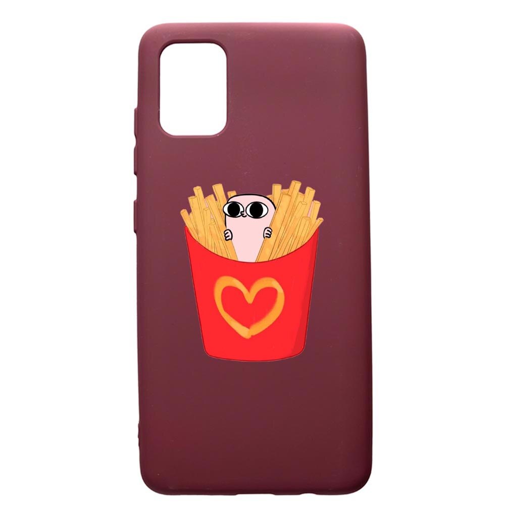 Husa Premium Silicon compatibila cu Samsung Galaxy S20 Plus, I Love Chips, cu interiorul din material textil, protectie camera, Burgundy, PBR602