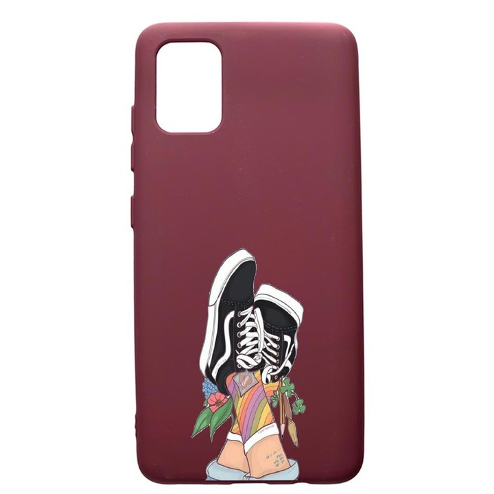 Husa Premium Silicon compatibila cu Apple iPhone 12 Pro Max, Vans - Gym Shoes, cu interiorul din material textil, protectie camera, Burgundy, PBR600