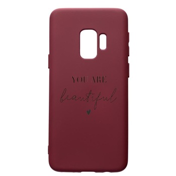 Husa Premium TPU compatibila cu Samsung Galaxy S9, You Are Beautiful, cu interiorul din material textil, protectie camera, Burgundy, PBR477 Husa Premium TPU compatibila cu Samsung Galaxy S9, You Are Beautiful, cu interiorul din material textil, protectie camera, Burgundy, PBR477
