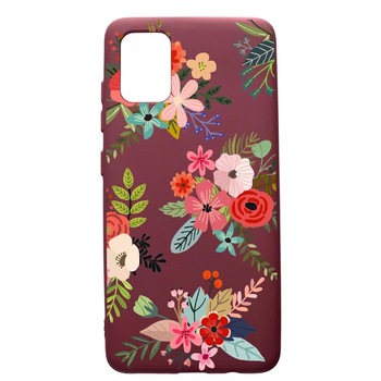 Husa Premium Silicon compatibila cu Apple iPhone 11 Pro Max, Flowers, cu interiorul din material textil, protectie camera, Burgundy, PBR630 Husa Premium Silicon compatibila cu Apple iPhone 11 Pro Max, Flowers, cu interiorul din material textil, protectie camera, Burgundy, PBR630
