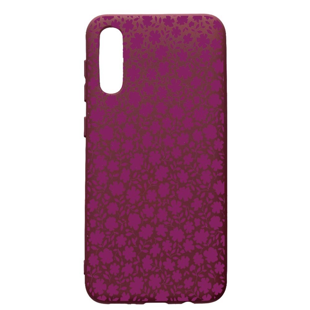 Husa Premium Silicon compatibila cu Samsung Galaxy A50, Flowers pattern, cu interiorul din material textil, protectie camera, Burgundy, PBR627