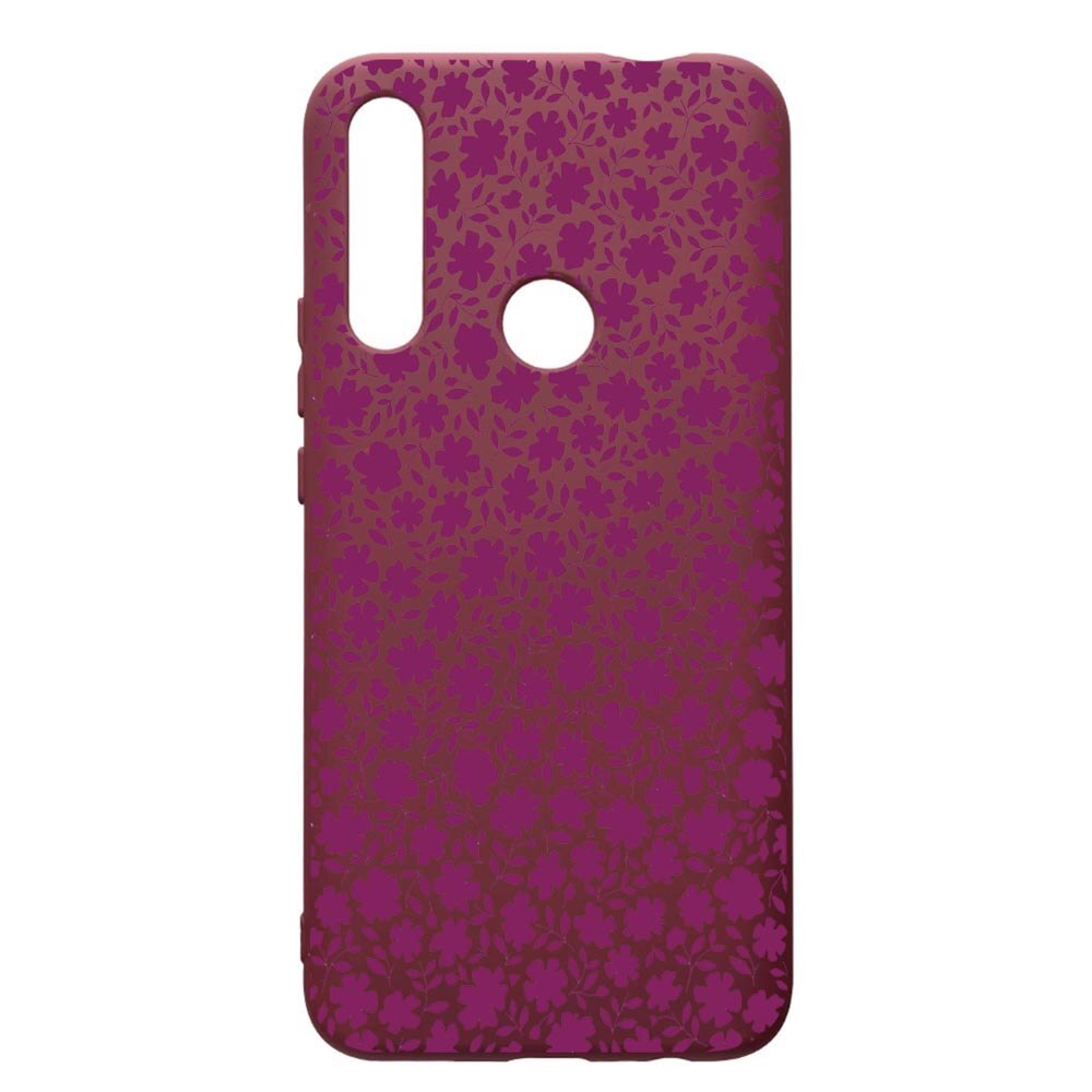 Husa Premium Silicon compatibila cu Huawei P Smart Z, Flowers pattern, cu interiorul din material textil, protectie camera, Burgundy, PBR627