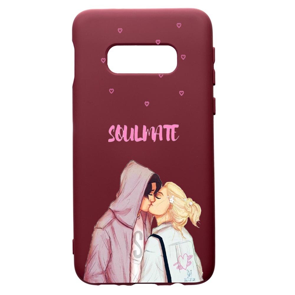 Husa Premium Silicon compatibila cu Samsung Galaxy S10E, Happy Flowers, cu interiorul din material textil, protectie camera, Burgundy, PBR626