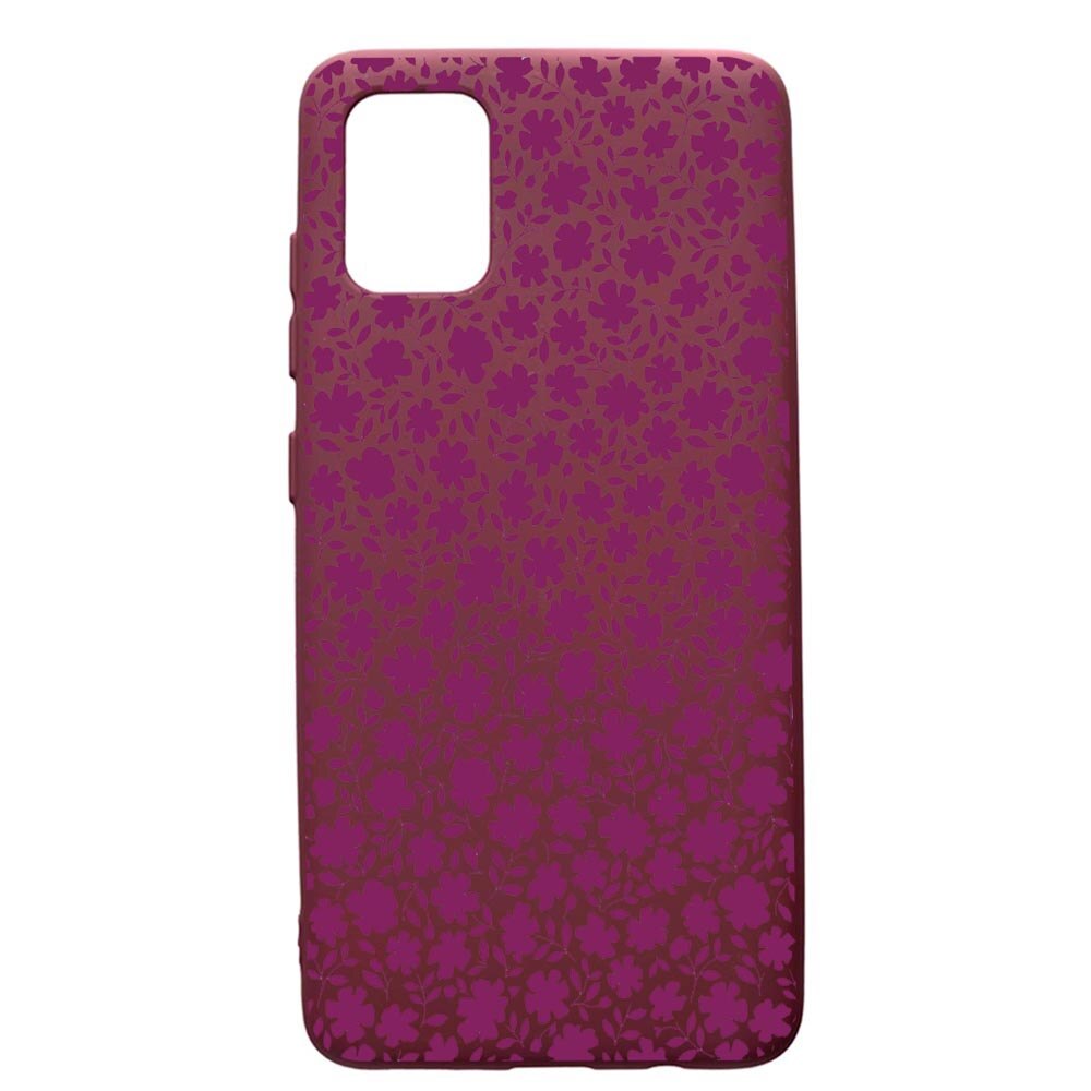 Husa Premium Silicon compatibila cu Apple iPhone 12 Pro Max, Flowers pattern, cu interiorul din material textil, protectie camera, Burgundy, PBR627