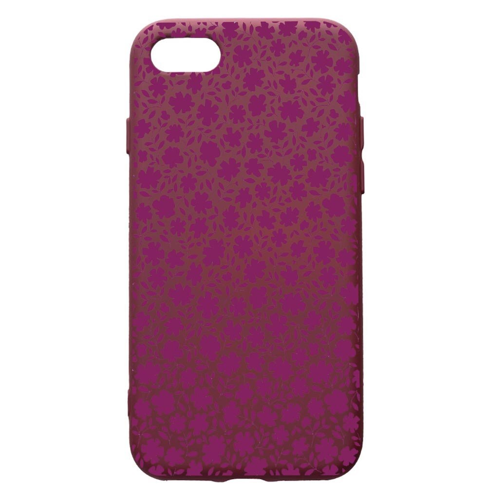 Husa Premium Silicon compatibila cu Apple iPhone SE 2 / iPhone 8 / iPhone 7, Flowers pattern, cu interiorul din material textil, protectie camera, Burgundy, PBR627