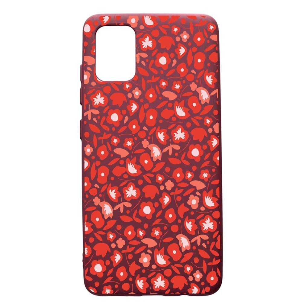 Husa Premium Silicon compatibila cu Apple iPhone 12 Pro Max, Red Flowers Pattern, cu interiorul din material textil, protectie camera, Burgundy, PBR631