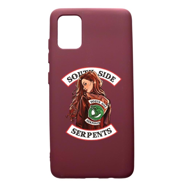 Husa Premium Silicon compatibila cu Apple iPhone 12 Pro Max, Riverdale - South Side Serpents, cu interiorul din material textil, protectie camera, Burgundy, PBR606