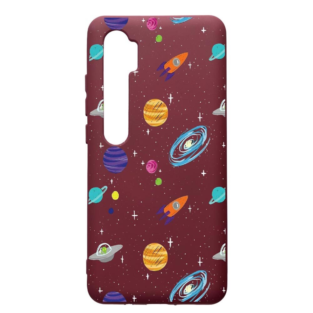 Husa Premium TPU compatibila cu Xioami Mi Note 10, Universe, Planets, cu interiorul din material textil, protectie camera, Burgundy, PBR466
