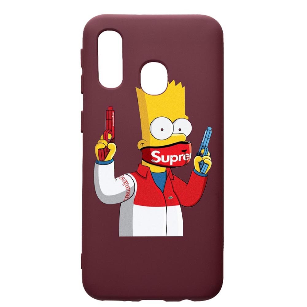 Husa Premium TPU compatibila cu Samsung Galaxy A20E, Supreme, The Simpsons, cu interiorul din material textil, protectie camera, Burgundy, PBR270