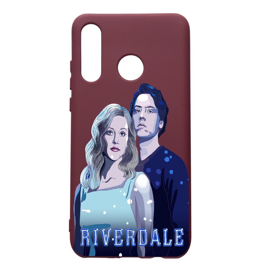Husa Premium Silicon compatibila cu Huawei P30 Lite, Riverdale, cu interiorul din material textil, protectie camera, Burgundy, PBR614
