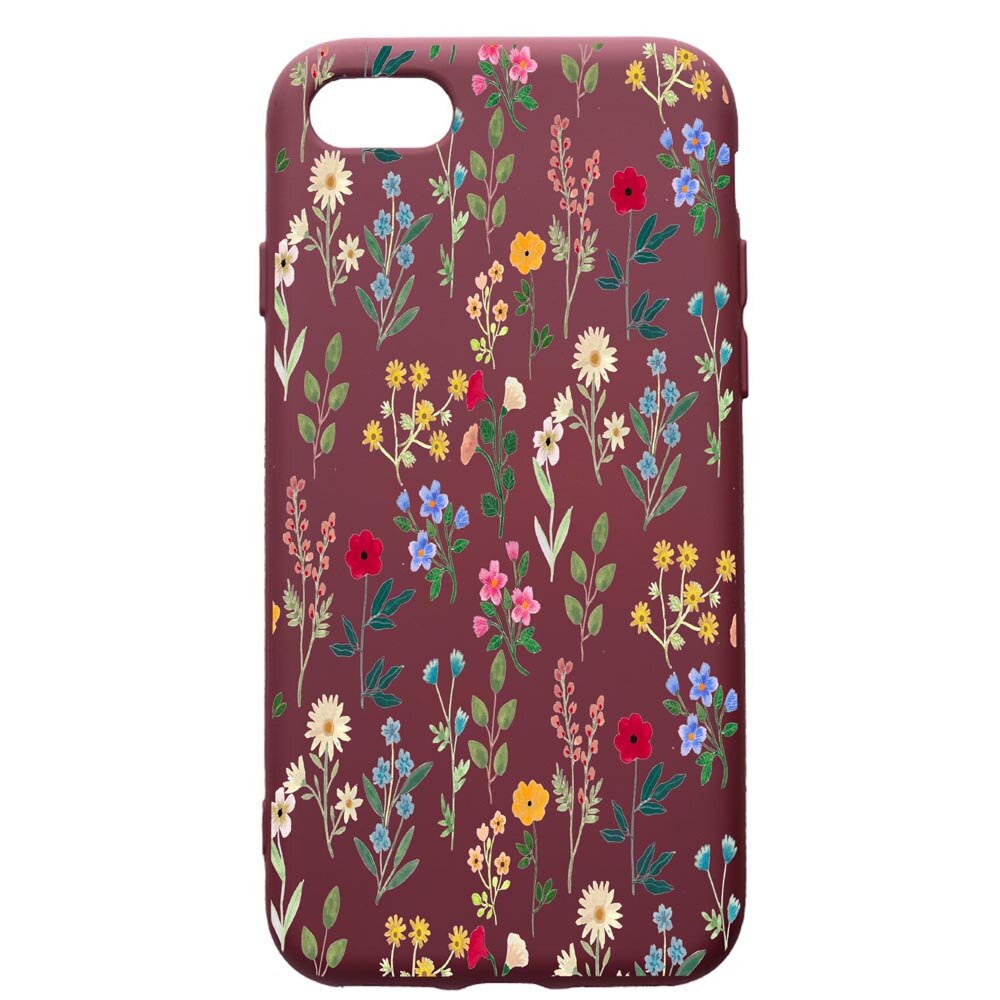 Husa Premium Silicon compatibila cu Apple iPhone SE 2 / iPhone 8 / iPhone 7, Spring Flowers, cu interiorul din material textil, protectie camera, Burgundy, PBR635