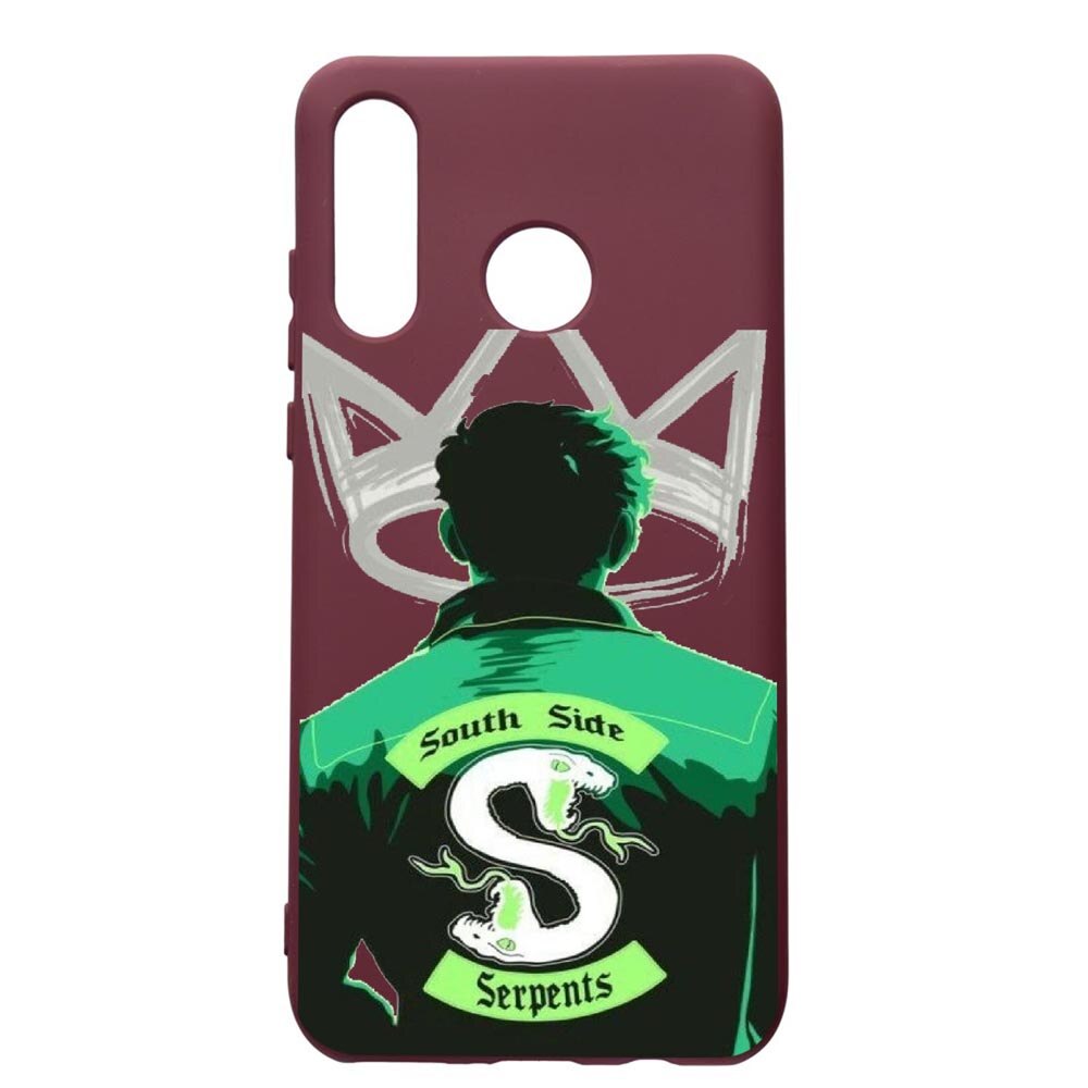 Husa Premium Silicon compatibila cu Huawei P30 Lite, Riverdale - South Side Serpents, cu interiorul din material textil, protectie camera, Burgundy, PBR620