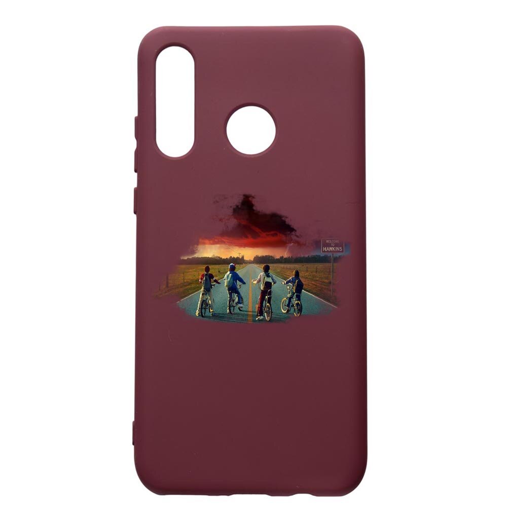 Husa Premium TPU compatibila cu Huawei P30 Lite, Stranger Things, cu interiorul din material textil, protectie camera, Burgundy, PBR278