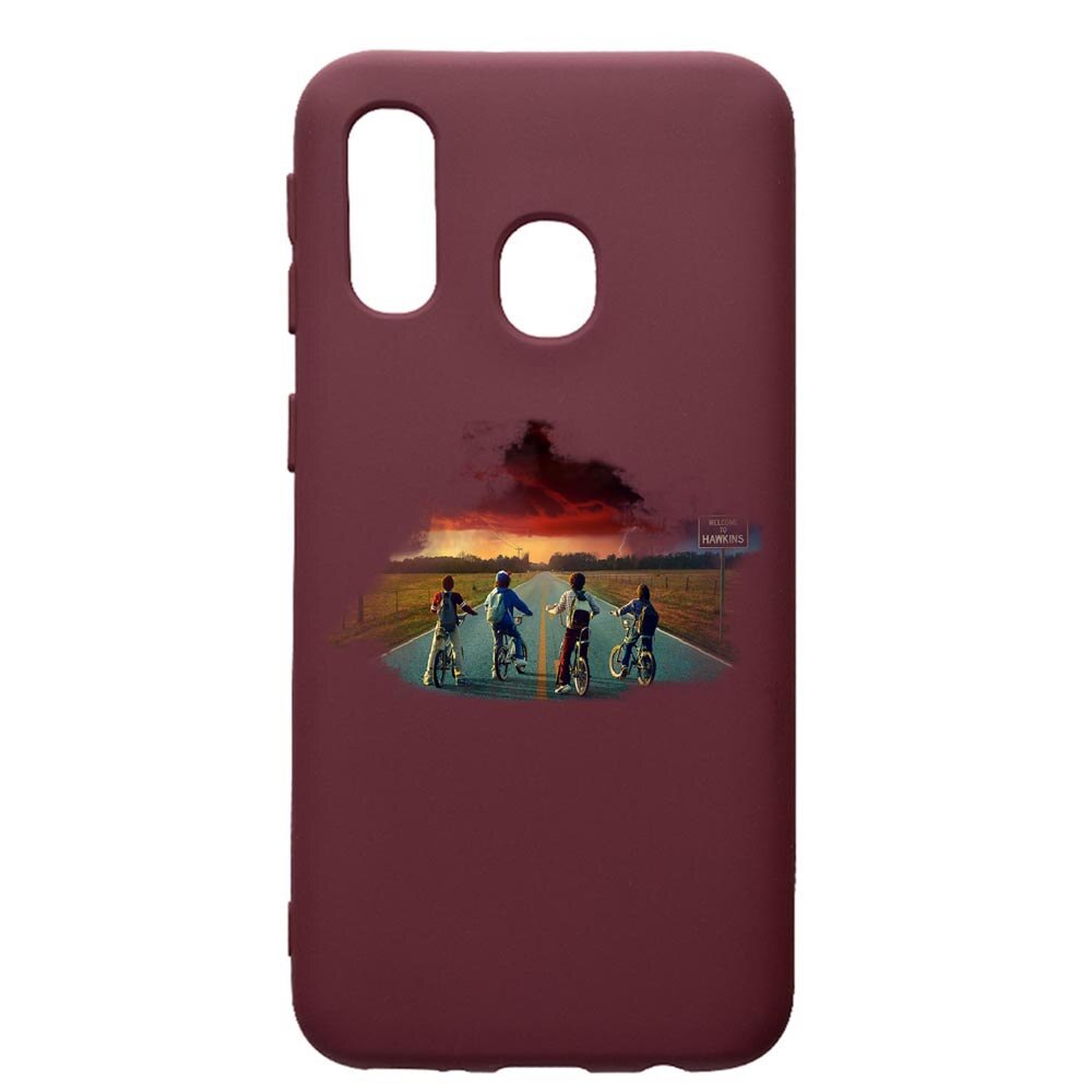 Husa Premium TPU compatibila cu Samsung Galaxy A20E, Stranger Things, cu interiorul din material textil, protectie camera, Burgundy, PBR278